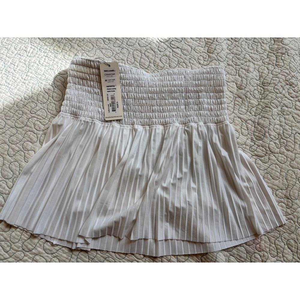 Lucky in Love White Pleated Tennis Skort Smocked Waist Vaportex Small